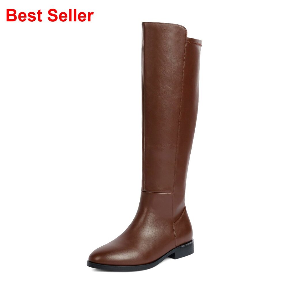 Knee High Flat Boots Women Stretchy Side Zipper Dress Boots